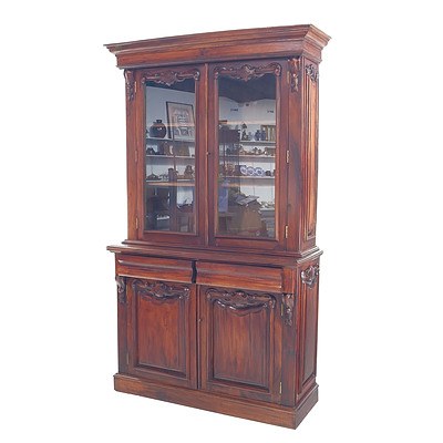 Antique Style Solid Mahogany Dresser Cabinet with Glass Doors Above