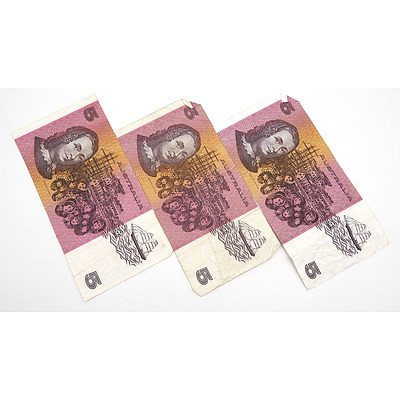 Three Australian Fraser/ Cole $5 Notes, QJQ229599, QHZ742609, and QHF065561