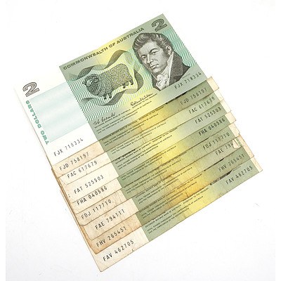 Nine Australian Coombs/ Wilson $5 Notes, Including FAV, FHV, FAE, FDJ, FHA and More