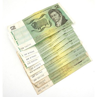 Ten Australian Phillips / Wheeler $5 Notes, Including GXX, GRY, HEG, GXG, GSA and More