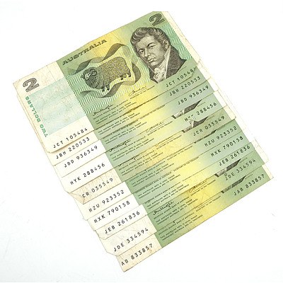 Ten Australian Knight / Wheeler $5 Notes, Including JCT, HZU, HXK, JEB, JDE and More
