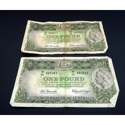 Two Commonwealth of Australia Coombs/ Wilson One Pound Notes, HE41 346077 and HH44 485083