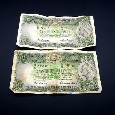 Two Commonwealth of Australia Coombs/ Wilson One Pound Notes, HE83565448 and HG76725410