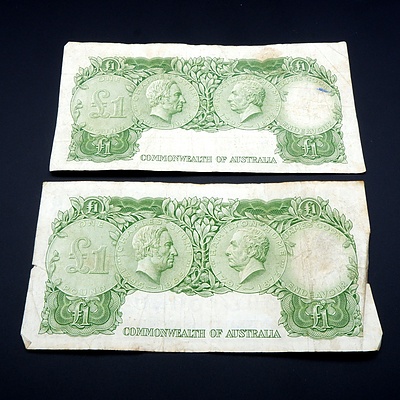 Two Commonwealth of Australia Coombs/ Wilson One Pound Notes, HD53168669 and HF79522818