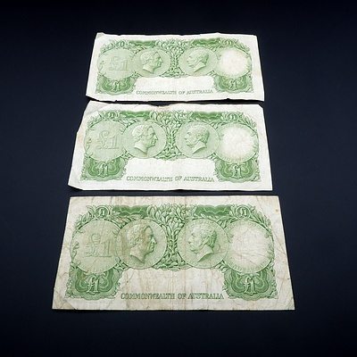 Three Commonwealth of Australia Coombs/ Wilson One Pound Notes, HH31215054, HI66118559 and HG34677028