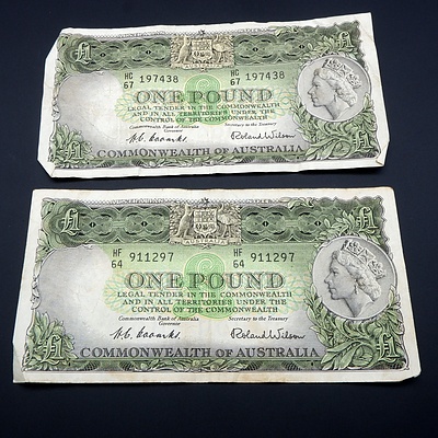 Two Commonwealth of Australia Coombs/ Wilson One Pound Notes, HC67197438 and HF64911297