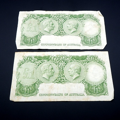Two Commonwealth of Australia Coombs/ Wilson One Pound Notes, HC67197438 and HF64911297