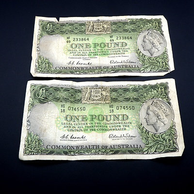 Two Commonwealth of Australia Coombs/ Wilson One Pound Notes, HG18074550 and HF49233864