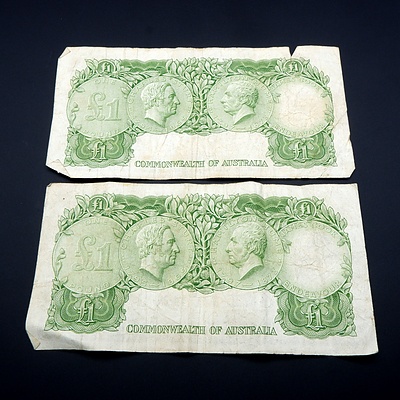 Two Commonwealth of Australia Coombs/ Wilson One Pound Notes, HG18074550 and HF49233864