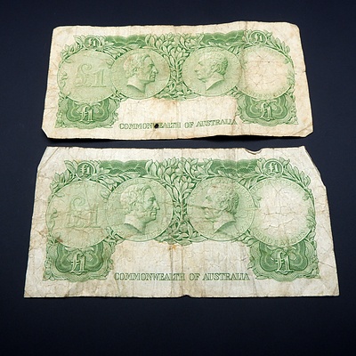 Two Commonwealth of Australia Coombs/ Wilson One Pound Notes, HB05716394 and HC20793913