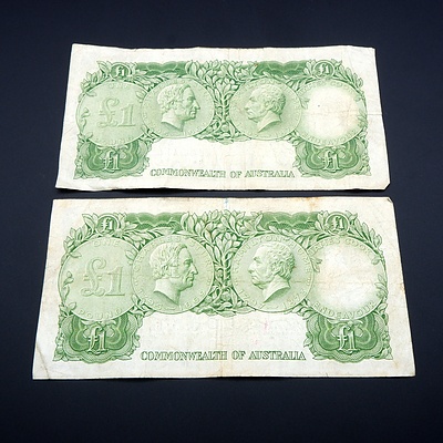 Two Commonwealth of Australia Coombs/ Wilson One Pound Notes, HA23960500 and HH53510155