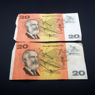 Two Australian Fraser/ Cole $20 Notes, RYI401714 and RLX427118