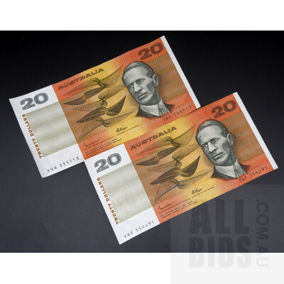 Two Australian Johnston/ Fraser $20 Notes, VQQ555113 and VQP554491