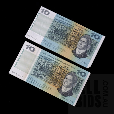 Two Commonwealth of Australia Coombs/ Wilson $10 Notes, SCG104972 and SEL801843