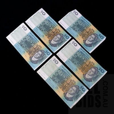 Five Australian Fraser/ Higgins $10 Notes, MEJ, UZX, MGY, MGN and MDR
