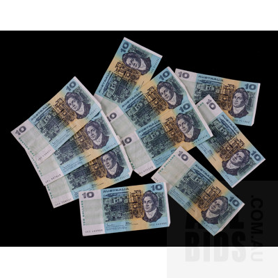 Ten Australian Johnston/ Fraser $10 Notes, Including UAE, UNU, UJJ, UFA, UDD and More