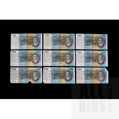 Nine Australian Johnston/ Stone $10 Notes, Including UBA, TXV, UAT, UAU and TZG and More