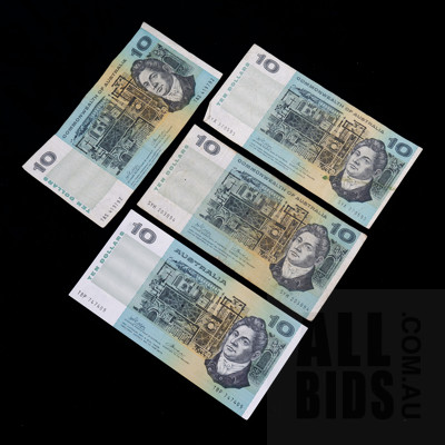 Four Australian Phillips/ Wheeler $10 Notes, TBP, RAS, SYA, SYH