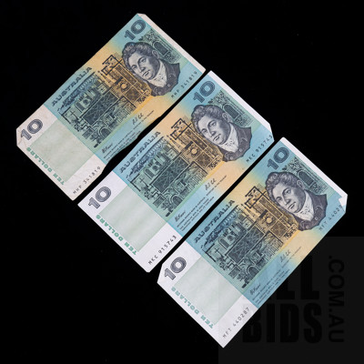 Three Australian Fraser/ Cole $10 Notes, MHP, MKC, MFT
