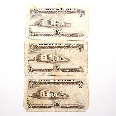 Three Commonwealth of Australia Coombs/ Wilson 10 Shilling Notes, AG48154373, AE32574131 and AD81579529