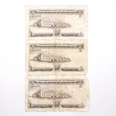 Three Commonwealth of Australia Coombs/ Wilson 10 Shilling Notes, AH26577155, AD95042996, AH14510129