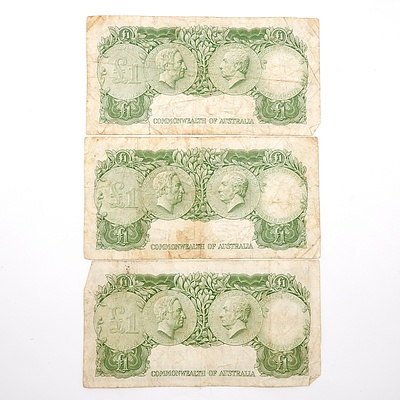 Three Commonwealth of Australia Coombs/ Wilson One Pound Notes, HG16294856, HB88049981, HB89453568