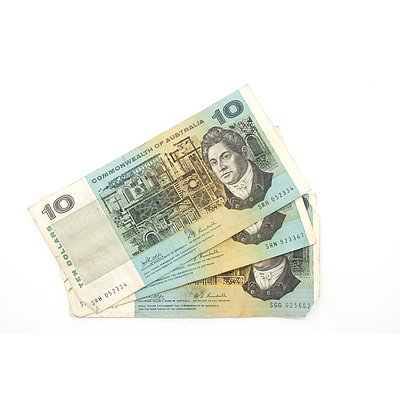 Three Australian Phillips/ Randall Ten Dollar Notes, SGG, SRN, SRH