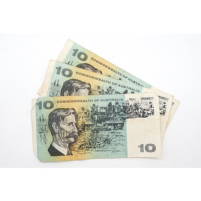 Three Australian Phillips/ Randall Ten Dollar Notes, SGG, SRN, SRH
