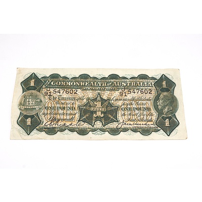 Commonwealth of Australia Riddle/ Heathershaw One Pound Note, J91 547602