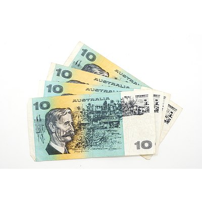 Four Australian Fraser/ Higgins Ten Dollar Notes, MCA, MDD, MEZ, MGB