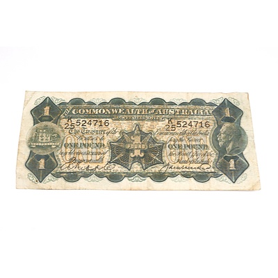 Commonwealth of Australia Riddle/ Heathershaw One Pound Note, K25 524716