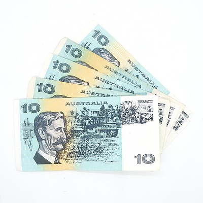 Five Australian Fraser/ Cole $10 Notes, MJH, MJD, MHF,MLK and MJL