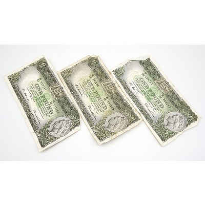 Three Commonwealth of Australia Coombs/ Wilson One Pound Notes, HF08206213, HE393188 and HD83577343