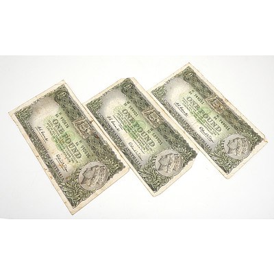 Three Commonwealth of Australia Coombs/ Wilson One Pound Notes, HI84749051, HD50589901 and HI66990636