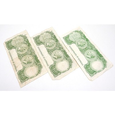 Three Commonwealth of Australia Coombs/ Wilson One Pound Notes, HJ35590805, HB96641392, HD82471790