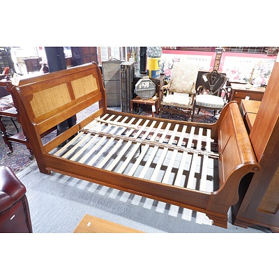 Vintage Wentworth Furniture Melbourne Solid Ash Queen Bed Frame with Woven Rattan Inset Panels