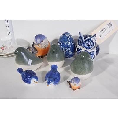 Group of Decorative Bird Figurines and an Egg