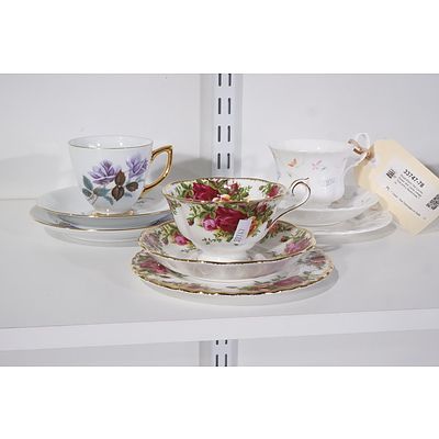 Royal Albert 'Old Country Roses' and 'candy cottage' Trios and a Westminster Trio