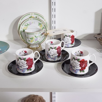 Four Queen Anne Cups and Saucers and a Noritake Trio