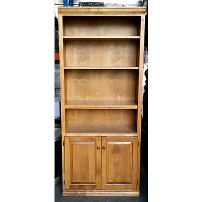Timber Veneer Bookshelf Cabinet with Two Cupboards