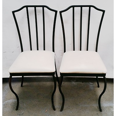 Pair of Wrought Iron Outdoor Chairs with Vinyl Upholsrery