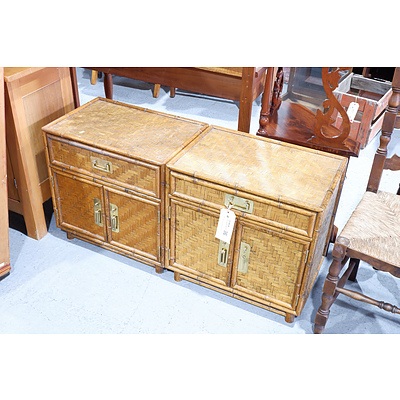 Pair of Vintage Woven Split Cane Bedside Cabinets