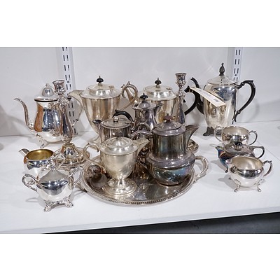 Large Group of Vintage Silverplate Tea and Coffee Pots and Assorted Serviceware
