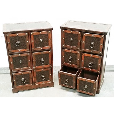 Pair of Rustic Timber and Faux Leather CD Storage Drawers