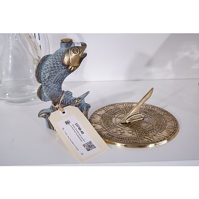 Brass Sundial and cast Brass Koi Fish Fountainhead