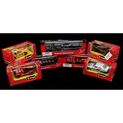 Four Boxed Burago 1:72 Model Cars and Three Boxed Small Scale Model Trucks