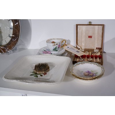 Assortment Vintage Ceramics including Wedgwood, EPNS Teaspoon Set, Vintage Spiked Flower Frog