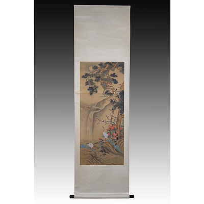 A Chinese Scroll Painting on Silk of Birds Together With a Chinese Scroll Painting on Silk of Two Men (2)