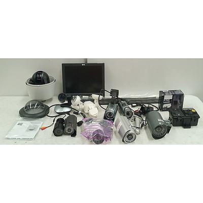 Large Assortment Of Security Accessories, Including Cameras, Lights & Monitor