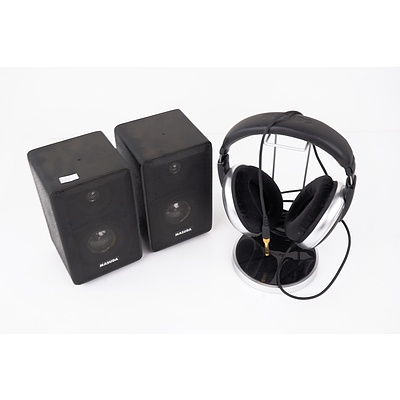 Philips SHP895 Stereo Headphones and a Pair of Masuda Micro Speakers